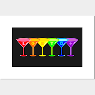 LGBTQ+ Pride Martini Glasses Pattern Posters and Art